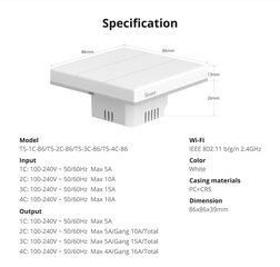 Умный настенный выключатель Sonoff T5-4C-86 цена и информация | Системы безопасности, контроллеры | kaup24.ee