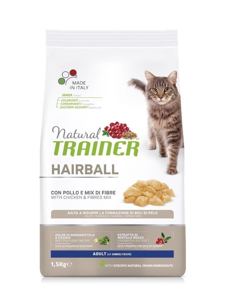 Kuivtoit Trainer Natural Cat Hairball chicken kassidele karvapallide moodustumise vastu, kanaga 1,5kg hind ja info | Kuivtoit kassidele | kaup24.ee