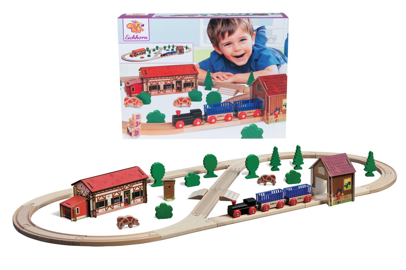 Puidust farm koos rongi ja rööbastega Simba Eichhorn цена и информация | Poiste mänguasjad | kaup24.ee