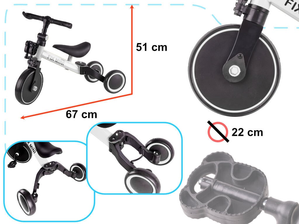 Trike Fix Mini krossi kolmerattaline 3in1 pedaalidega valge KidsPro цена и информация | Jalgrattad | kaup24.ee