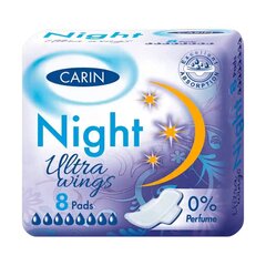 Carin Ultra Wings - Öösidemed, 8 tükki hind ja info | Tampoonid, hügieenisidemed, menstruaalanumad | kaup24.ee