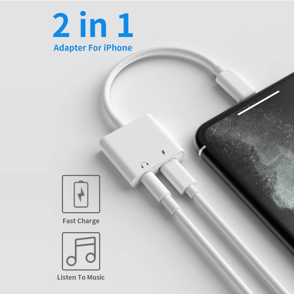 iLike AX7 Topelt Lightning Audio Adapter iPhone jaoks 3,5 mm kõrvaklappide pistiku ja Lightningi laadimispistikuga Valge (OEM) цена и информация | Kaablid ja juhtmed | kaup24.ee