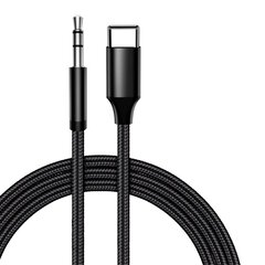 iLike AX2 Vastupidav punutud USB-C (Tüüp-C) kuni 3,5 mm stereoaudio pesa AUX-kaabel 1m must (OEM) hind ja info | Kaablid ja juhtmed | kaup24.ee