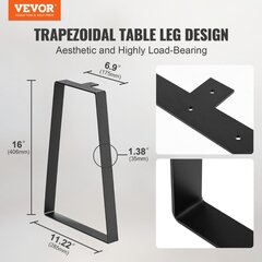 Vevor lauajalad, 406,4 mm, must, 2 tk, 181 kg hind ja info | Mööblijalad | kaup24.ee