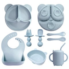 Силиконовый набор для самостоятельного питания детей, 8 штук, синий цена и информация | Детская посуда, контейнеры для молока и еды | kaup24.ee