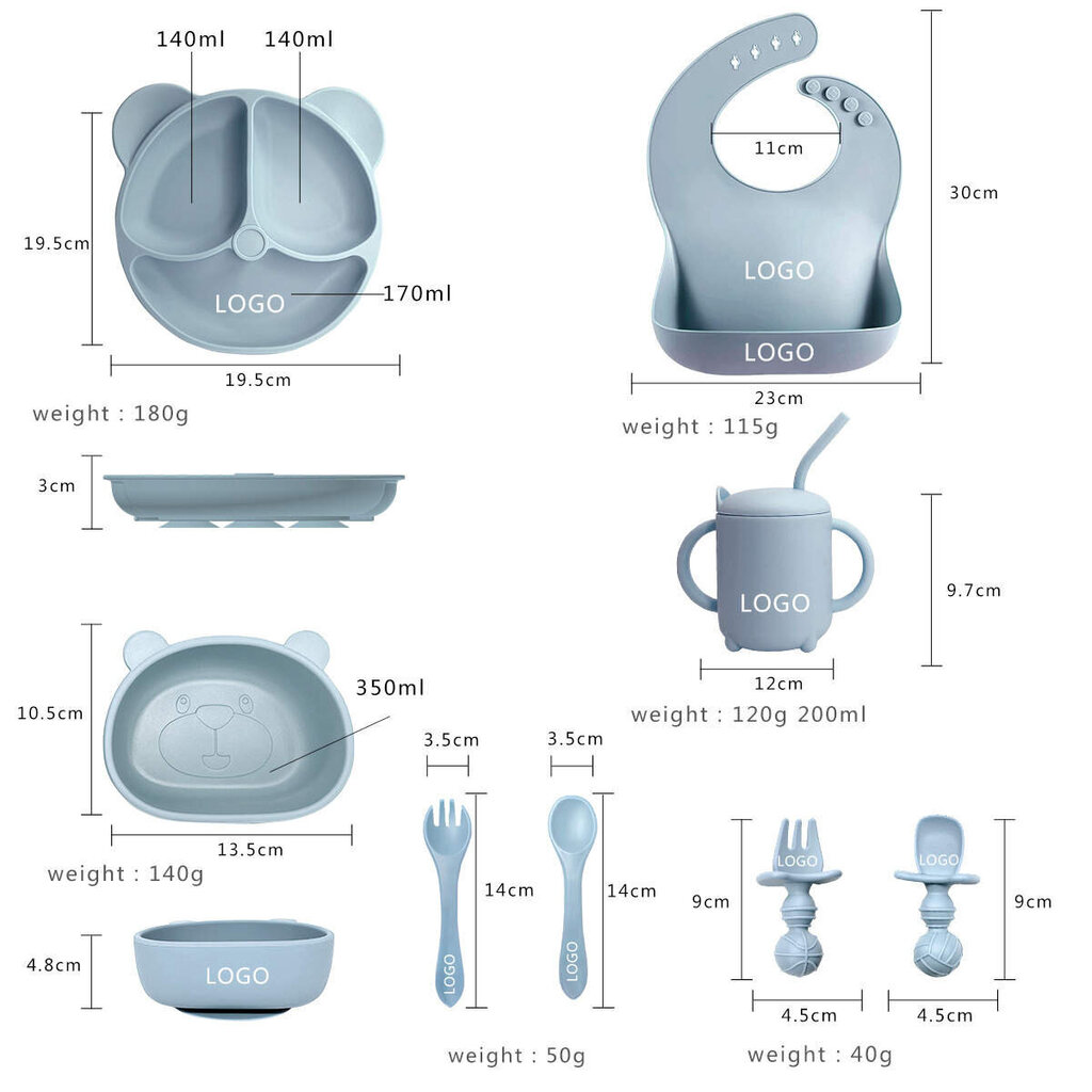 Silikoonist toitmiskomplekt lastele, 8 tk, roosa hind ja info | Laste sööginõud | kaup24.ee