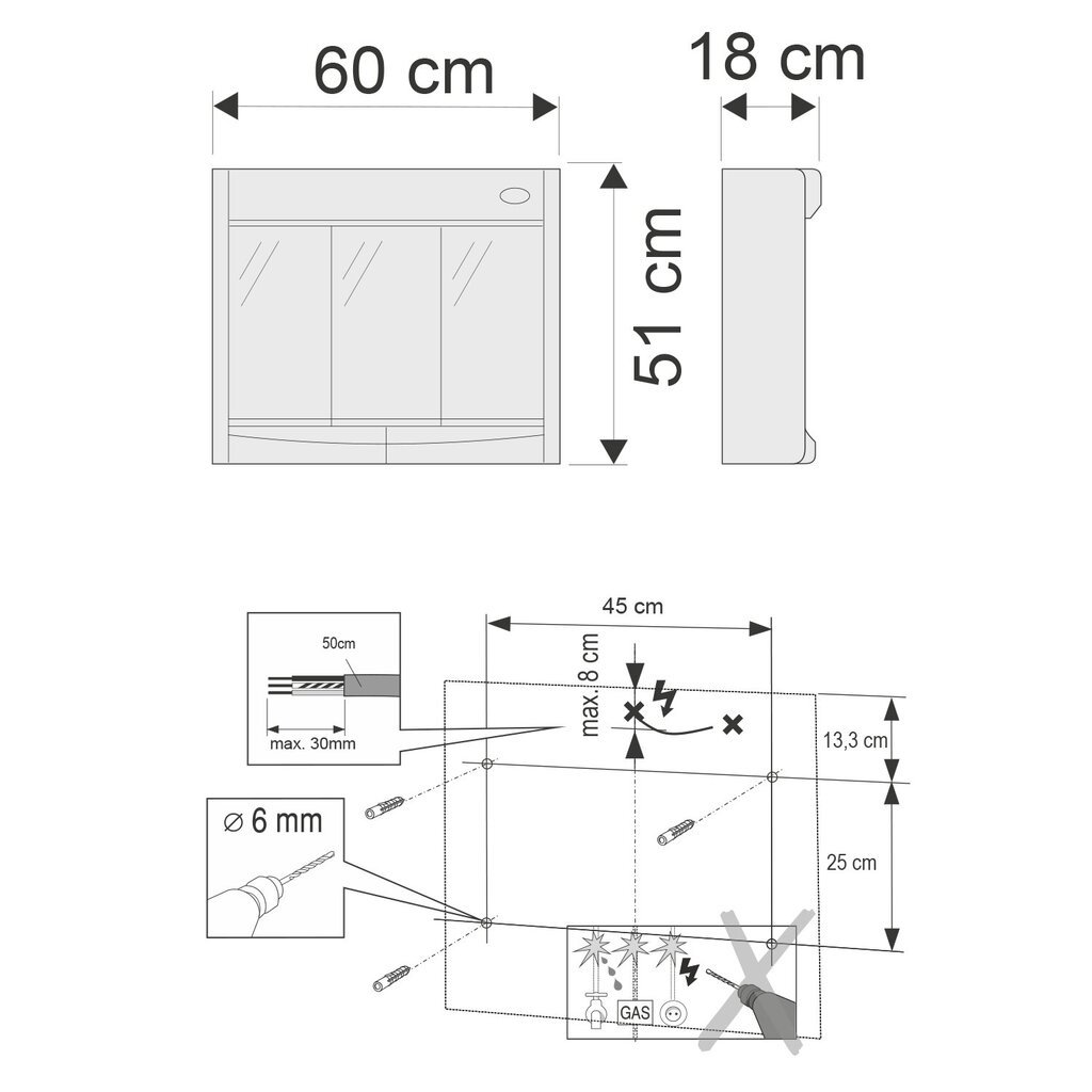 Riidekapp peegli ja pistikupesaga, T8.1x15W 230V luminofoorlamp, Saphir hind ja info | Vannitoakapid | kaup24.ee