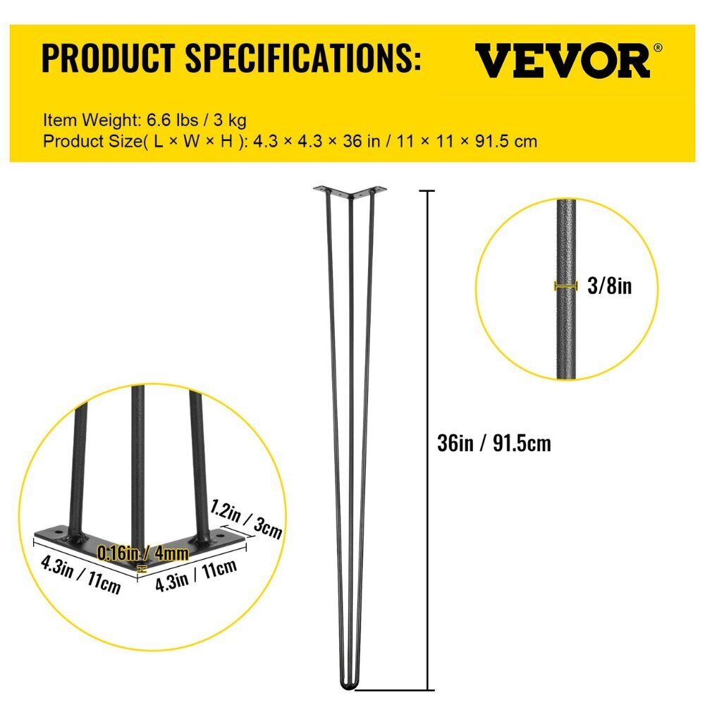 Staapide komplekt Vevor, 91,5 cm, must, 4 tk, 400 kg hind ja info | Mööblijalad | kaup24.ee