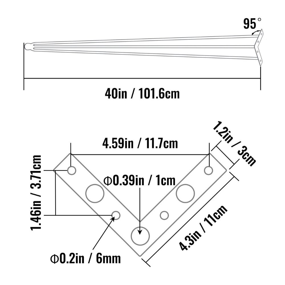 Vevor lauajalad, 101,6 cm, mustad, 4 tk, 400 kg hind ja info | Mööblijalad | kaup24.ee