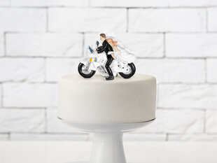 Tordikaunistus Newly-weds on a Motorcycle 11,5 cm (1 karp/30 tk) hind ja info | Ühekordsed nõud | kaup24.ee