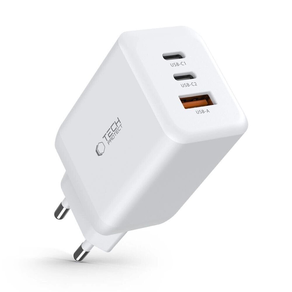 Võrgulaadija Tech-Protect C65W 3-PORT Network 65W USB-C PD valge hind ja info | Mobiiltelefonide laadijad | kaup24.ee