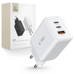 Tech-Protect C65W network charger 2x USB-C PD 65W | USB-A QC 3.0 - white цена и информация | Зарядные устройства для телефонов | kaup24.ee