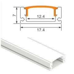 Pindamonteeritud U-kujuline alumiiniumprofiil LED riba jaoks, 3 meetrit, 12.4mm-17.4mm-7mm, valge värviga. hind ja info | LED ribad | kaup24.ee