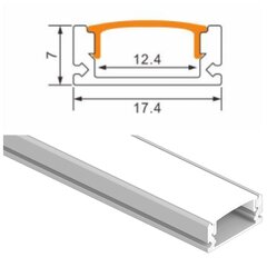 Накладной U-образный алюминиевый профиль для светодиодной ленты 3 метра,12.4мм-17.4мм-7мм. серебристого цвета. цена и информация | Светодиодные ленты | kaup24.ee