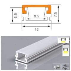 Накладной U-образный алюминиевый профиль для светодиодной ленты 3 метра, 8.5мм-12мм-7.5мм серебристого цвета. цена и информация | Светодиодные ленты | kaup24.ee
