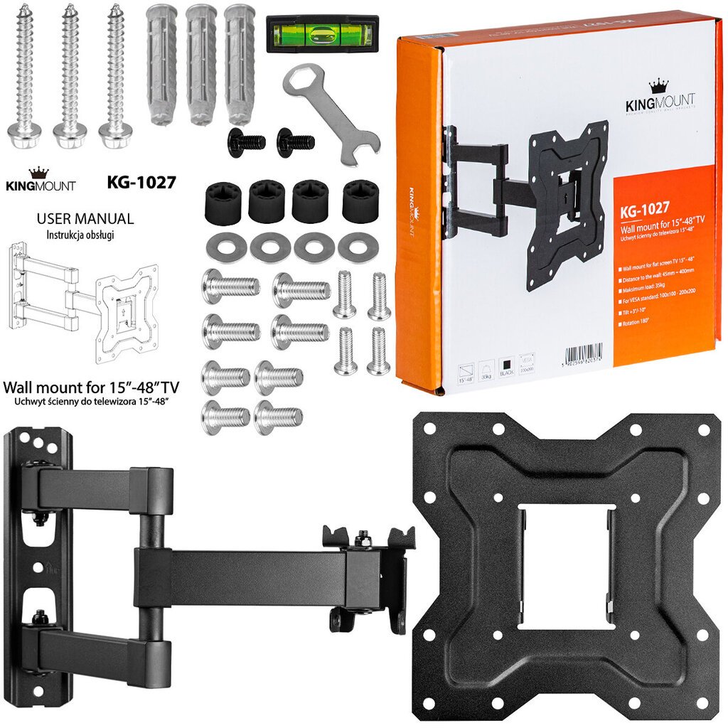 KG-1027 15-48-tollise LCD teleri kinnitus KING MOUNT цена и информация | Teleri seinakinnitused ja hoidjad | kaup24.ee