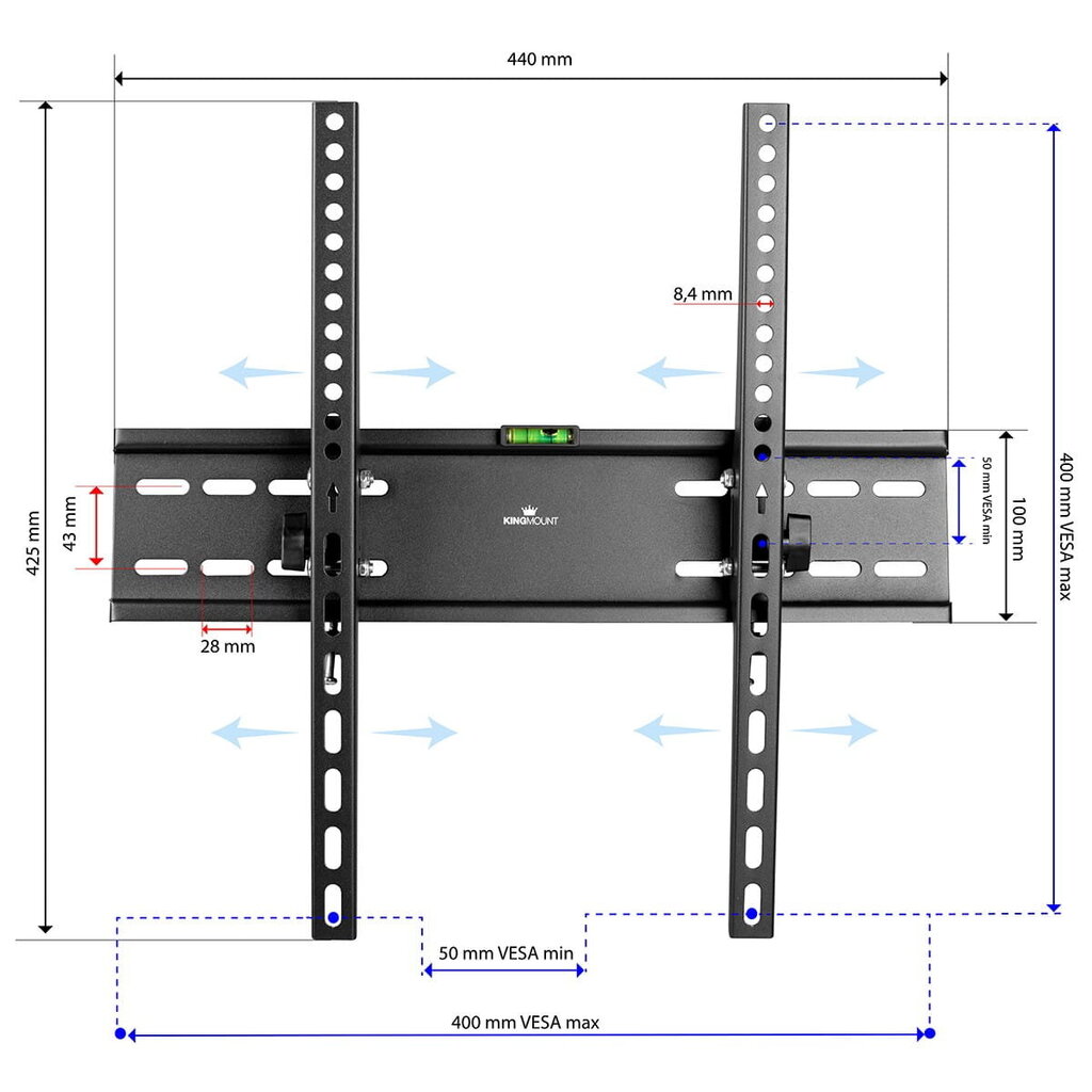 Telerihoidik 23" - 65" 400x400 KG-1034 Georgia King Mount цена и информация | Teleri seinakinnitused ja hoidjad | kaup24.ee