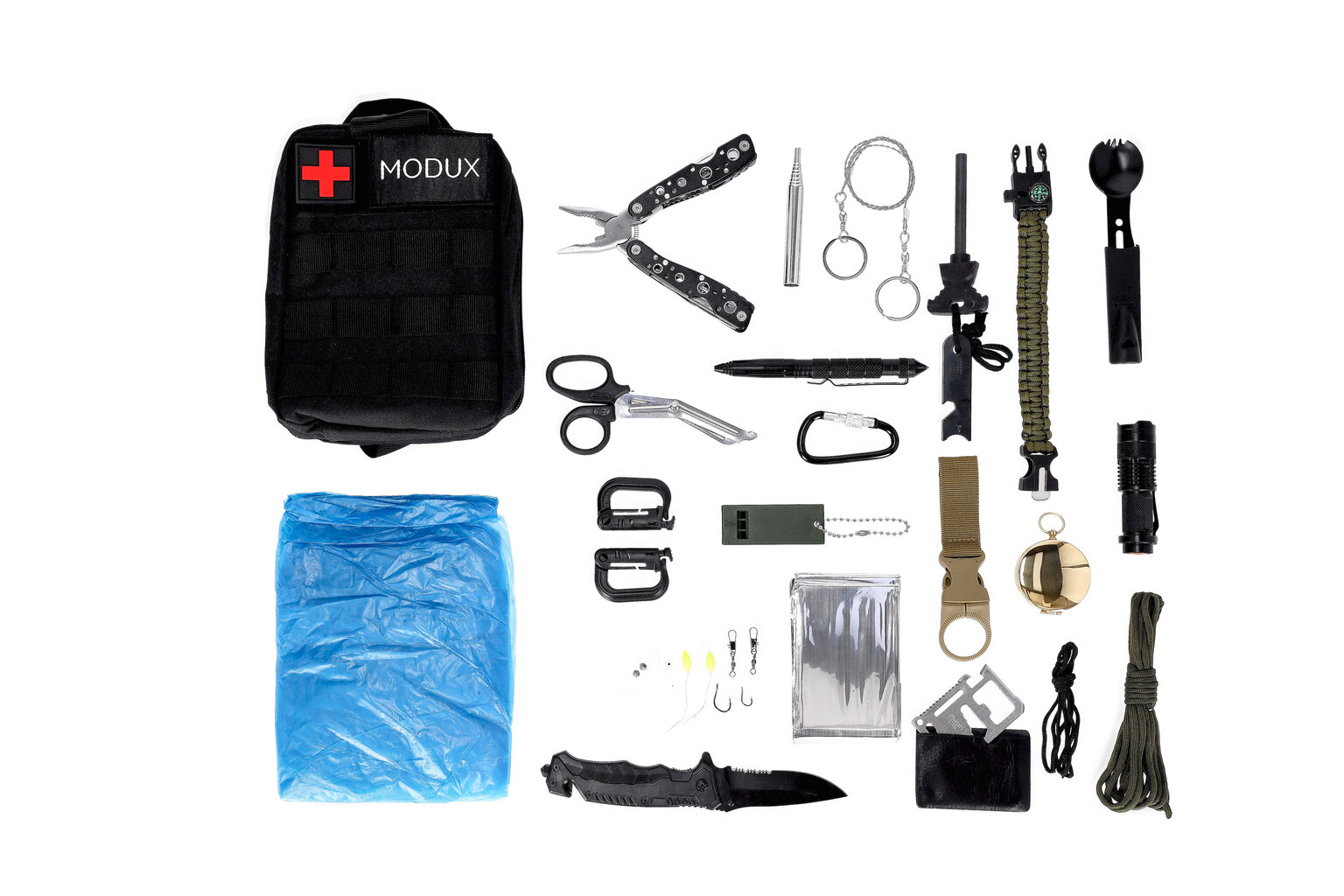 Taktikaline ellujäämiskomplekt "Survival bag" Modux 40-In-1 hind ja info | Taskunoad, multifunktsionaalsed tööriistad | kaup24.ee