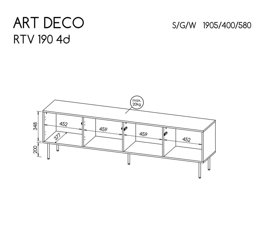 TV alus Cama Meble Art Deco RTV, 190,5x40x58 cm, ruda hind ja info | TV alused | kaup24.ee