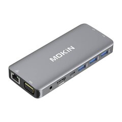 MOKiN 10 in 1 Adapter Hub USB-C to 3x USB 3.0 + USB-C charging + HDMI + 3.5mm audio + VGA + 2x RJ45 + Micro SD Reader (silver) цена и информация | Адаптеры и USB-hub | kaup24.ee