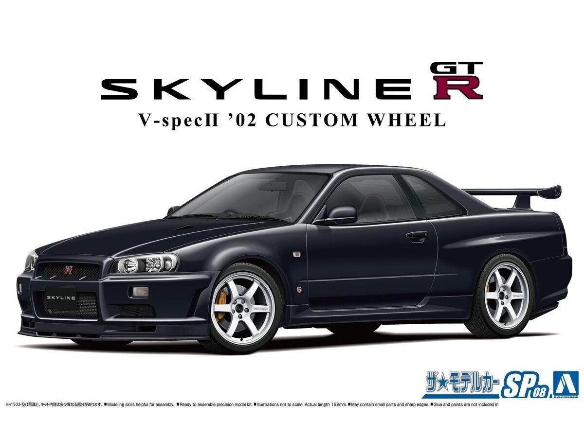 Aoshima - Nissan Skyline R34 GT-R V-Spec II '02 Custom Wheel, 1/24, 06695 цена и информация | Klotsid ja konstruktorid | kaup24.ee