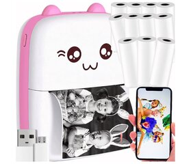 Happy People MS-01 Miniprinter Cat Pink ja 11 rulli trükipaberit hind ja info | Printerid | kaup24.ee