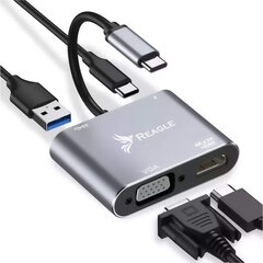 Reagle HUB USB-C adapter HDMI 4k VGA USB MacBook PD 100W цена и информация | Адаптеры и USB-hub | kaup24.ee