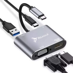 Reagle HUB USB-C adapter HDMI 4k VGA USB MacBook PD 100W hind ja info | USB jagajad, adapterid | kaup24.ee