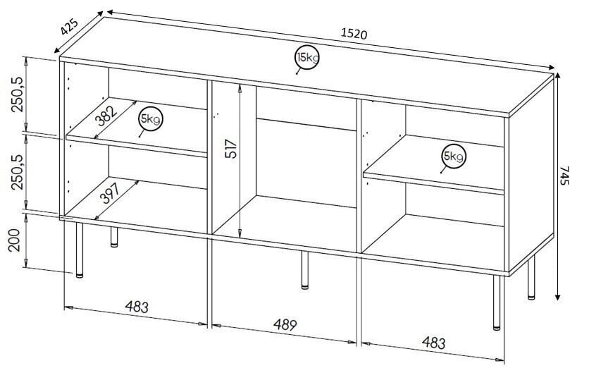 Kummut Cama Meble Hole, 152x42,5x74,5 cm, valge hind ja info | Kummutid | kaup24.ee