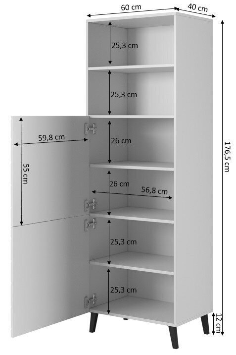 Vitriinkapp Cama Meble Abeto, 60x40x176,5 cm, valge hind ja info | Vitriinkapid | kaup24.ee