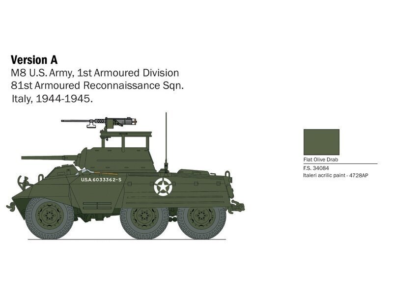 Konstruktor Italeri - M8/M20 Greyhound, 1/56, 25759 цена и информация | Klotsid ja konstruktorid | kaup24.ee