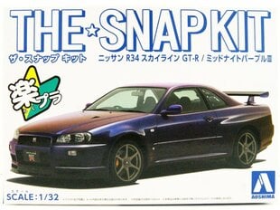 Aoshima - The Snap Kit Nissan R34 Skyline GT-R Midnight Purple, 1/32, 06252 цена и информация | Конструкторы и кубики | kaup24.ee