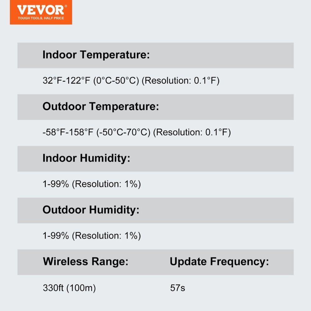 Juhtmevaba ilmavaatlusjaam Vevor, 100m, 19cm hind ja info | Kütte- ja ventilatsiooni tarvikud jne. | kaup24.ee