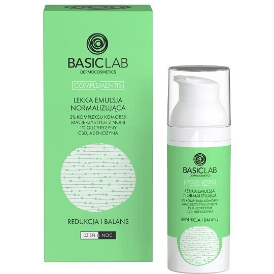 BasicLab - valgust normaliseeriv emulsioon 3% tüvirakkude kompleksiga noni, 1% glütsürritsiini, CBD ja adenosiini redutseerimise ja tasakaalustamisega, 50 ml hind ja info | Näoõlid, seerumid | kaup24.ee