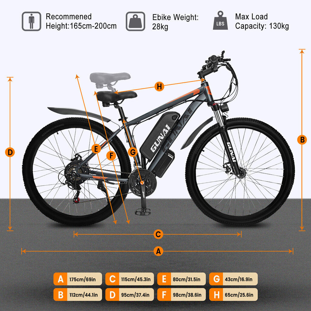 Elektriratas Gunai GN29, 29", must hind ja info | Elektrirattad | kaup24.ee