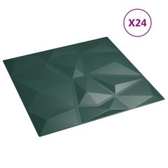 vidaXL seinapaneelid 24 tk, roheline, 50 x 50 cm, EPS 6 m², teemant цена и информация | Элементы декора для стен, потолка | kaup24.ee