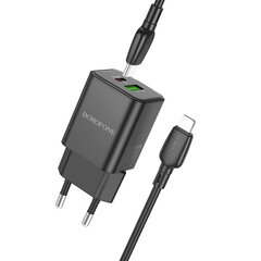 Borofone Wall charger BN14 Royal - USB + Type C - QC 3.0 PD 30W with Type C to Lightning cable black hind ja info | Mobiiltelefonide laadijad | kaup24.ee