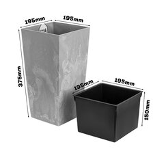 Цветочный горшок 11,4 л, имитация бетона, высота 37,5 см, пластиковый цветочный горшок, квадратная бетонная конструкция, серый бетон цена и информация | Вазоны | kaup24.ee