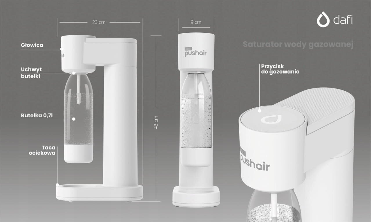 Dafi PushAir veesaturaator + 2x 0,7 l pudel + CO2 padrunite komplekt must hind ja info | Muu köögitehnika | kaup24.ee