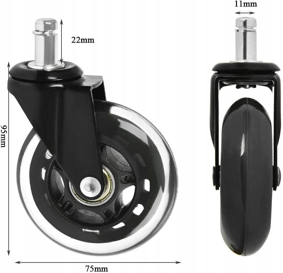 Kummist toolirattad 11 mm 5 tk hind ja info | Mööblirattad | kaup24.ee