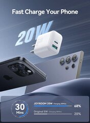 Laadija Joyroom JR-TCF21 USB-C/USB-A PD20W valge hind ja info | Mobiiltelefonide laadijad | kaup24.ee