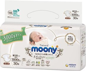 Moony Natural Подгузники NB 0-3кг 30шт цена и информация | Подгузники | kaup24.ee