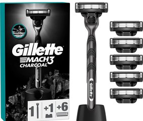 Набор для бритья Gillette Mach3 Charcoal для мужчин: бритва + 6 лезвий для бритья + подставка цена и информация | Косметика и средства для бритья | kaup24.ee