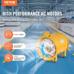 Строительный вентилятор Vevor, 500W, 2850 об/мин цена и информация | Вентиляторы | kaup24.ee