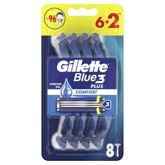 Бритвы одноразовые Gillette Blue 3 Plus Comfort, 6+2 шт. х 6 шт. цена и информация | Косметика и средства для бритья | kaup24.ee