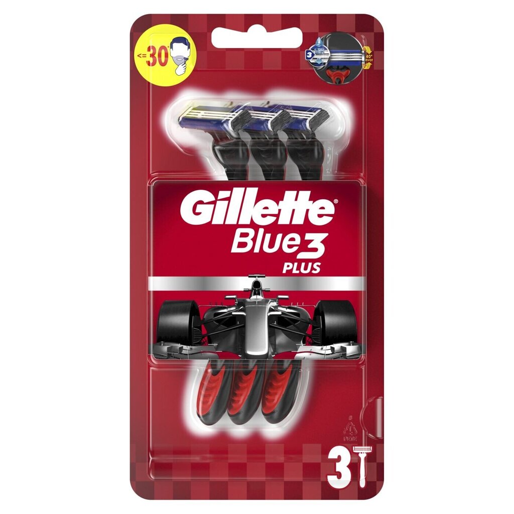 Ühekordsed raseerijad Gillette Blue 3 Plus Red, 3 tk x 6 tk цена и информация | Raseerimisvahendid | kaup24.ee