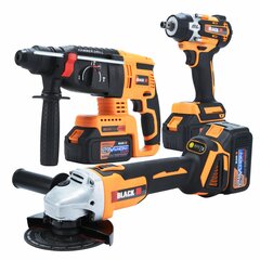 MEGA TOOLS KIT ACU 2X 4AH 21V 3in1 haamri-vasarapuurpinkleri tikkimis- ja lihvimisseadmed BLACK hind ja info | Käsitööriistad | kaup24.ee