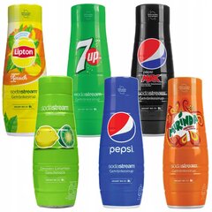 6x SodaStream Pepsi siirup, Pepsi MAX, Mirinda, 7UP, Lemon Lime, Lipton Ice Tea Peach 440ml цена и информация | Аппараты для газирования воды | kaup24.ee