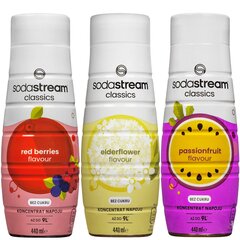 3x siirup SodaStream Red Berries Zero 440ml + Elderflower Zero 440ml + Passionfruit Zero 440ml jaoks. цена и информация | Аппараты для газирования воды | kaup24.ee