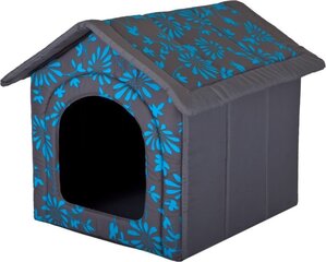 Лежак-конура Hobbydog R1 цветы, 38x32x38 см, серый/синий цена и информация | Лежаки, домики | kaup24.ee